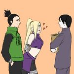  2boys aaa_(146503) black_hair blonde_hair flak_jacket hair_over_one_eye lowres midriff multiple_boys nara_shikamaru naruto naruto_shippuuden pale_skin ponytail sai yamanaka_ino 