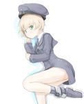  blonde_hair blush clothes_writing dress green_eyes hat kantai_collection long_sleeves lying neckerchief on_side r0g0b0 sailor_collar sailor_dress sailor_hat short_hair very_short_hair z1_leberecht_maass_(kantai_collection) 