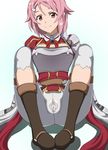  armor blush breastplate gloves hair_ornament hairclip highres lisbeth lisbeth_(sao-alo) pink_eyes pink_hair ps3c0d8f pussy short_hair smile solo spread_legs sword_art_online uncensored 