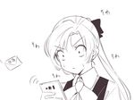  akigumo_(kantai_collection) artist_self-insert cellphone commentary envelope furo_(harirate) kantai_collection long_hair monochrome no_nose phone ponytail smartphone solo translated waiting 