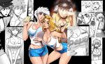  2girls bleach blonde_hair breasts gairon highres kotetsu_isane large_breasts lips matsumoto_rangiku multiple_girls nail_polish short_shorts shorts very_short_hair white_hair 