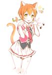  animal_ears bittersweet_(dalcoms) bokura_no_live_kimi_to_no_life cat_ears cat_tail hoshizora_rin kemonomimi_mode looking_at_viewer love_live! love_live!_school_idol_project orange_hair paw_pose paw_print short_hair simple_background skirt smile solo tail white_background 