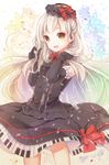 :d black_gloves earphones elbow_gloves gloves hair_ornament long_hair looking_at_viewer mayu_(vocaloid) open_mouth silver_hair smile solo vocaloid yellow_eyes yonema 
