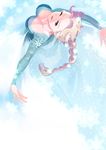  blonde_hair blue_dress blue_eyes braid breasts cleavage dress elsa_(frozen) frozen_(disney) large_breasts long_hair looking_at_viewer one_eye_closed outstretched_arms raye single_braid solo 