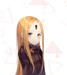  abigail_williams_(fate/grand_order) bangs black_bow black_dress blonde_hair blue_eyes blush bow closed_mouth dress fang fang_out fate/grand_order fate_(series) keyhole long_hair no_hat no_headwear orange_bow parted_bangs polka_dot polka_dot_bow simple_background smile solo sugar_(dndi888) upper_body very_long_hair white_background 