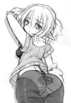  arm_warmers ass back-print_panties blush breasts greyscale kotomuke_fuurin looking_at_viewer looking_back mizuhashi_parsee monochrome panties panties_under_pantyhose pantyhose pointy_ears ponytail print_panties short_hair sketch small_breasts solo touhou underwear 