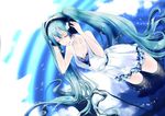  aqua_hair closed_eyes dress hatsune_miku headphones highres long_hair poker-face-008 smile solo twintails very_long_hair vocaloid wading water 