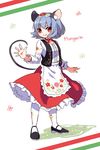  animal_ears eyebrows flower grey_hair highres hungarian_clothes hungary kozakura_(dictionary) mary_janes mouse_ears mouse_tail nazrin pantyhose red_eyes revision shoes short_hair smile solo tail thick_eyebrows touhou traditional_clothes 