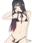  1boy arm_support ban bikini black_eyes black_hair censored character_request crossdressing long_hair looking_at_viewer male male_focus navel original penis simple_background solo swimsuit trap white_background 