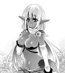  breasts dark_elf dark_skin elf greyscale large_breasts long_hair mamemix monochrome original pointy_ears smile solo very_long_hair 