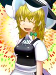  :d ^_^ bad_id bad_pixiv_id banned_artist blush braid breasts closed_eyes collared_shirt colored_eyelashes dress happy hat kirisame_marisa medium_breasts okahi open_mouth shirt single_braid smile solo touhou witch_hat 