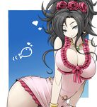 black_hair blue_eyes bracer breasts cleavage deborah dragon_quest dragon_quest_v dress earrings flower hair_flower hair_ornament jewelry kara_age large_breasts long_hair md5_mismatch necklace rose smile solo 