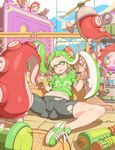  bad_id bad_pixiv_id bangs bdsm bike_shorts blunt_bangs bondage bound cameltoe domino_mask flat_chest green_eyes green_hair green_shirt headphones highres inkling long_hair mask midriff navel octarian octotrooper open_mouth rope shirt shoes short_hair_with_long_locks shorts sidelocks sitting sneakers solo splatoon_(series) splatoon_1 spread_legs squid super_soaker tenako_(mugu77) tentacle_hair torn_clothes torn_shorts 