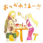  2boys akimichi_chouji alcohol artist_request beer braid eating facial_hair food goatee multiple_boys nara_shikamaru naruto ponytail table yamanaka_ino 