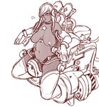  bad_id bad_pixiv_id breasts dark_skin elbow_gloves glasses gloves headphones kusagami_style large_breasts lips long_hair monochrome navel nipples nude original plump science_fiction simple_background sketch solo star straddling thighhighs white_background 