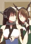  bad_id bad_pixiv_id black_hair blush brown_eyes brown_hair green_eyes hairband kantai_collection long_hair multiple_girls mutsu_(kantai_collection) nagato_(kantai_collection) panda_(pandadesu) pen pout short_hair smile uniform 