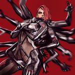  bad_id bad_tumblr_id bodysuit breast_hold breasts covering covering_crotch cyborg dark_skin hair_over_one_eye ilya_kuvshinov lipstick long_hair makeup metal_gear_(series) metal_gear_rising:_revengeance mistral_(metal_gear_rising) multiple_arms red_background red_hair self_fondle solo 