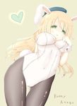  atago_(kantai_collection) blonde_hair bunny_tail bunnysuit green_eyes kantai_collection long_hair pantyhose tail tounyu_melon wrist_cuffs 