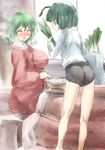  ass breasts commentary_request folk_remedy green_eyes green_hair kazami_yuuka large_breasts multiple_girls shorts spring_onion touhou wriggle_nightbug yohane 