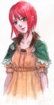  1girl akagami_no_shirayukihime capelet dress green_eyes red_hair shirayuki_(akagami_no_shirayukihime) shirayuki_(ans) short_hair solo traditional_media watercolor watercolor_(medium) yellow_dress 