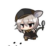  alternate_costume animal_ears chibi dowsing_rod hat magnifying_glass mouse_ears mouse_tail nazrin open_mouth red_eyes short_hair silver_hair simple_background solo tail touhou twumi white_background 