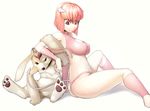  annoyed ass breasts demon_girl demon_tail fang fang_out hare_(monster_farm) horns large_breasts monster_farm pink_hair pixie_(monster_farm) red_eyes short_hair sitting tail tkln 
