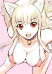  :d animal_ears asobi_ni_iku_yo! bell bell_collar bikini blonde_hair breasts cat_ears collar eris_(asobi_ni_iku_yo!) jingle_bell large_breasts leaning_forward long_hair looking_at_viewer open_mouth pink_background red_bikini red_eyes sketch smile solo swimsuit ueyama_michirou 