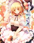  bad_id bad_pixiv_id blonde_hair braid commentary_request flower frills hat highres kirisame_marisa nicole_(lion) short_hair solo touhou witch_hat yellow_eyes 