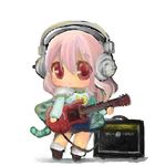  blush chibi electric_guitar guitar headphones instrument long_hair looking_at_viewer nitroplus pink_hair pom_pom_(clothes) red_eyes solo super_sonico yaya_(yayaya) 
