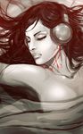  blood closed_eyes headphones lips monochrome naked_sheet nefar007 nose original solo spot_color 