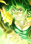  green_hair grin headband jewelry kill_la_kill male_focus necklace sanageyama_uzu shinai smile solo sword weapon yakata_(artist) 