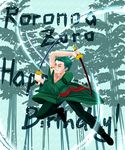  1boy 2014 birthday character_name green_hair highres male_focus mouth_hold one-eyed one_piece roronoa_zoro scar sword triple_wielding weapon 