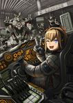  bad_id bad_pixiv_id blonde_hair blue_eyes cockpit controller copyright_request double_v fujimori_(non_faciem) gloves headset highres joystick looking_at_viewer looking_back mecha pilot_suit science_fiction short_hair solo_focus v 