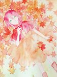  akagami_no_shirayukihime apple capelet dress food fruit green_eyes highres leaf lying on_back red_apple red_hair shirayuki_(akagami_no_shirayukihime) shirayuki_(ans) solo traditional_media watercolor watercolor_(medium) 