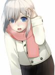  :o blouse blue_eyes gloves hair_ornament hairclip hamakaze_(kantai_collection) hand_in_hair jacket kantai_collection long_sleeves looking_at_viewer open_mouth pleated_skirt scarf school_uniform serafuku short_hair silver_hair skirt solo white_gloves white_hair yuushin 