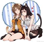  2girls animal_ears animal_tail black_hair blush breasts brown_eyes brown_hair fatal_frame fatal_frame_5 female full_body hinasaki_miu kozukata_yuuri long_hair multiple_girls nintendo shinzui_(fantasysky7) small_breasts tail yuri 