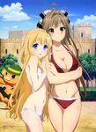  &gt;:( absurdres amagi_brilliant_park antenna_hair ass_visible_through_thighs bikini blonde_hair blue_eyes blush breast_lift breasts brown_eyes brown_hair cleavage cloud d: day flat_chest frown girls_mate highres latifa_fleuranza long_hair moffle multiple_girls navel non-web_source o-ring o-ring_bottom o-ring_top official_art open_mouth out_of_frame red_bikini sento_isuzu side-tie_bikini sky swimsuit tareme thigh_gap ueno_chiyoko v-shaped_eyebrows very_long_hair 