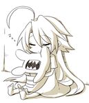  ahoge barefoot blazblue doll lambda-11 long_hair monochrome sleeping tartar younger yuya_(oshidori) zzz 