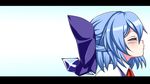  blue_hair blush bow cirno closed_eyes hair_bow highres ice ice_wings imminent_kiss letterboxed puckered_lips short_hair solo touhou widescreen wings yagami_(mukage) 