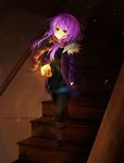  borrowed_character candle candlelight full_body ghost green_eyes hand_in_pocket isabelle_(acerailgun) long_hair original purple_hair rosuuri scarf skirt solo stairs striped striped_scarf walking watermark web_address 