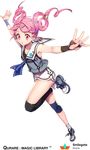  black_legwear empew full_body hair_ornament hairclip long_hair outstretched_arms parted_lips pink_eyes pink_hair qurare_magic_library running sailor_collar shoes solo spread_arms thighhighs transparent_background twintails 