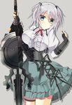  breasts ciel_alencon corset gloves god_eater green_eyes hoshi_(ho4_no) large_breasts silver_hair solo sword weapon 