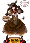  ;) animal_ears bad_id bad_pixiv_id basket bell black_gloves brown_eyes brown_hair capelet coffee corset cow_bell cow_ears cow_tail double_v elbow_gloves fake_animal_ears frilled_skirt frills fujimori_(non_faciem) gloves grin hair_ribbon headdress highres lace lace-trimmed_gloves long_skirt mary_janes mascot milk_carton mismatched_legwear one_eye_closed original personification pigeon-toed product_girl ribbon shoes short_hair skirt smile solo tail v v_over_eye yukico-tan yukijirushi 