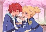  androgynous bad_id bad_pixiv_id blonde_hair blush cherry_blossoms chopsticks danball_senki danball_senki_wars feeding food hoshihara_hikaru makizushi male_focus multiple_boys naruko_(nalcoro) petals ponytail sena_arata sushi tree yaoi 