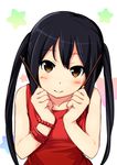  black_hair brown_eyes food highres k-on! long_hair miu_(angelo_whitechoc) nakano_azusa pocky smile solo twintails 