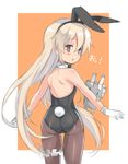  animal_ears ass back-seamed_legwear bad_id bad_pixiv_id blonde_hair bow bowtie brown_eyes bunny_ears bunny_tail bunnysuit detached_collar from_behind gloves kantai_collection long_hair melompan pantyhose rensouhou-chan seamed_legwear shimakaze_(kantai_collection) tail 