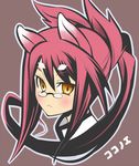  :&lt; animal_ears blazblue cat_ears character_name face glasses iguana_henshuu-chou kokonoe long_hair pince-nez pink_hair ponytail solo yellow_eyes 