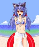  animal_ears bikini cat_ears day innertube navel original solo sunglasses swimsuit twintails yuuki_(silent_moon) 