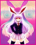  animal_ears awa_toka bad_id bad_pixiv_id blazer bunny_ears jacket long_hair necktie pleated_skirt purple_hair red_eyes red_neckwear reisen_udongein_inaba skirt solo thighhighs touhou 