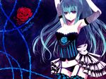  aqua_hair bad_id bad_pixiv_id breasts cantarella_(vocaloid) cleavage elbow_gloves flower frills gloves hatsune_miku large_breasts long_hair panties rose solo thighhighs underwear vocaloid 